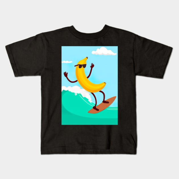 Surfing Bananna Kids T-Shirt by maxcode